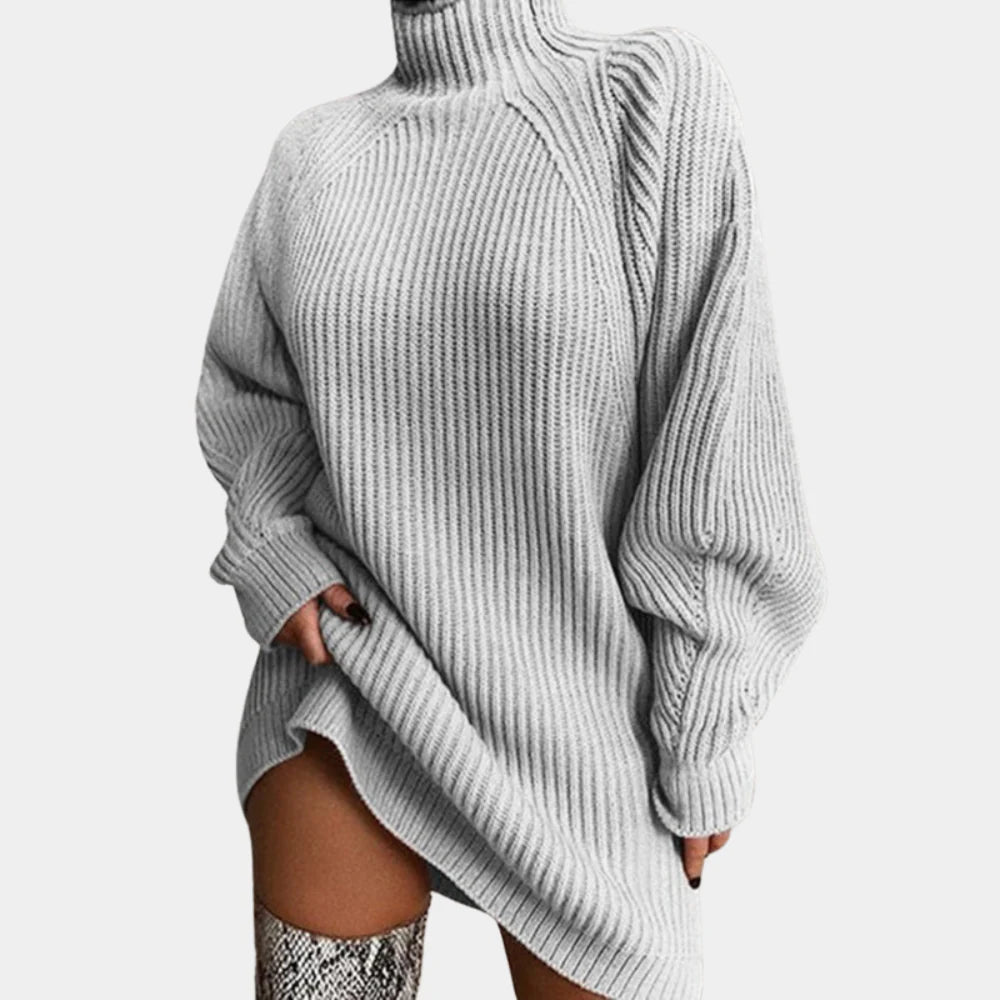 Komfortabel grå turtleneck genser for kvinner. Et stilfullt, langermet plagg ideelt for kjøligere dager.