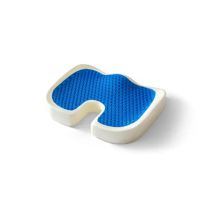 Svart ergonomisk sittepute med memoryskum og kjølegel. Gir avlastning for rygg og hofter i bil og på kontor.