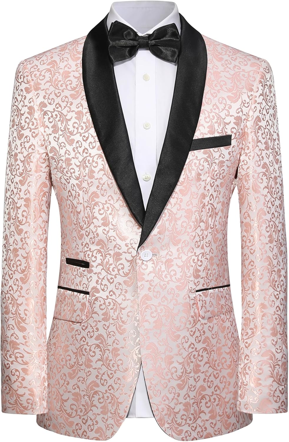 Elegant herresmoking med satinrevers og matchende sløyfe. Ideell for bryllup, galla og formelle begivenheter.