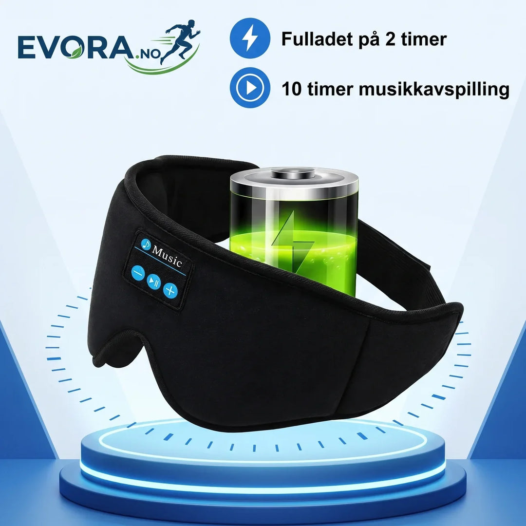 Myk svart øyemaske og Bluetooth hodetelefoner for dyp søvn og meditasjon. Trådløs komfortabel avslapning.