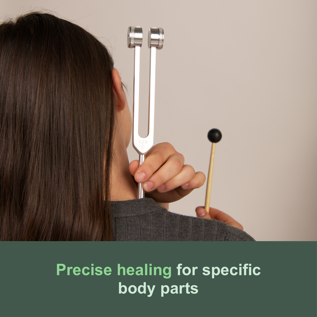 Høy kvalitets 128Hz aluminium stemmegaffel for vibrasjonsterapi, chakra-balansering og healing.