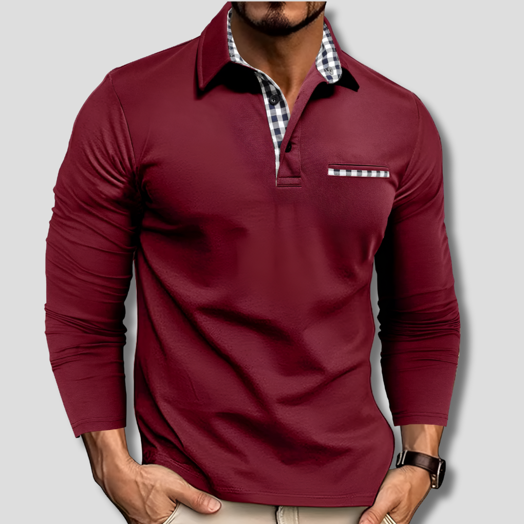 Komfortabel og pustende langermet herre polo, ideell for sommeren og vårens fritidsklær, kombinerer eleganse og casual stil.