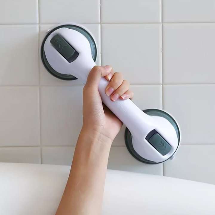 Trygt baderomshåndtak uten boring, spesielt egnet for eldreomsorg og rehabilitering. Forbedrer sikkerhet på badet.