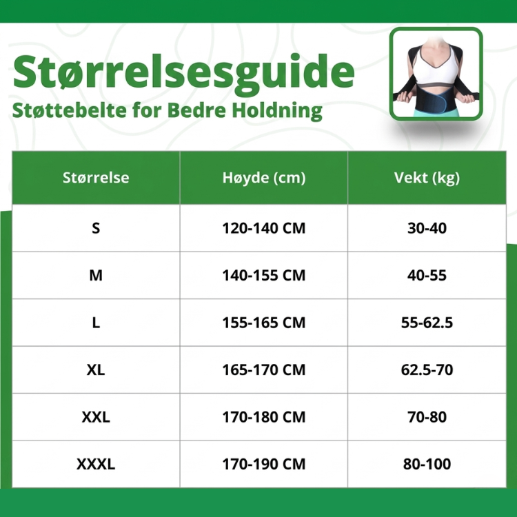 Effektivt holdningsbelte for bedre kroppsholdning og smertelindring i ryggen. Justerbart og unisex design.