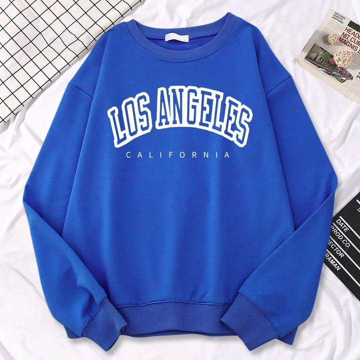 Dame Los Angeles-genser, komfortabel grå pullover i myk bomull, perfekt fritidsplagg.