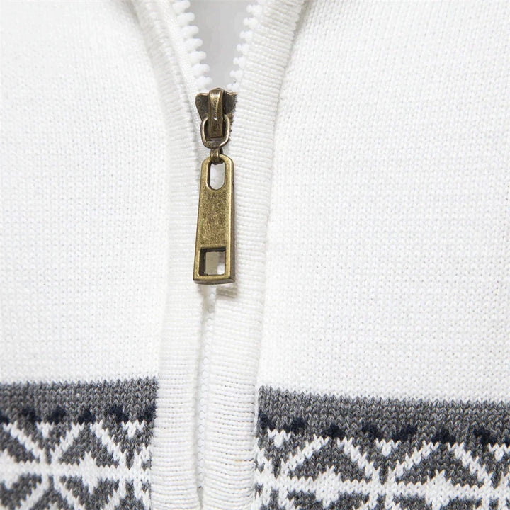Vintage-inspirert herregenser med etnisk mønster, halv glidelås. Myk sweatshirt for fritid og hverdag.