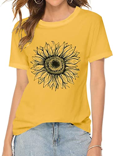 Stilig dame T-skjorte med solsikkeprint, perfekt for et casual og komfortabelt sommerantrekk.