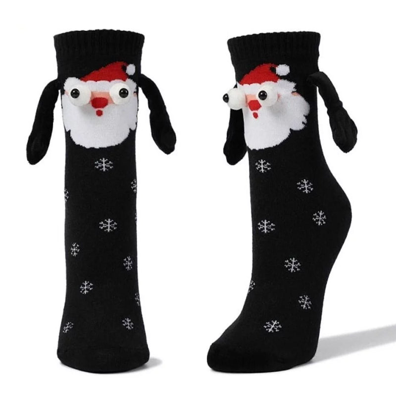 Unisex julesokker med magnetisk hånd i hånd funksjon, ideelle festlige sokker for par.