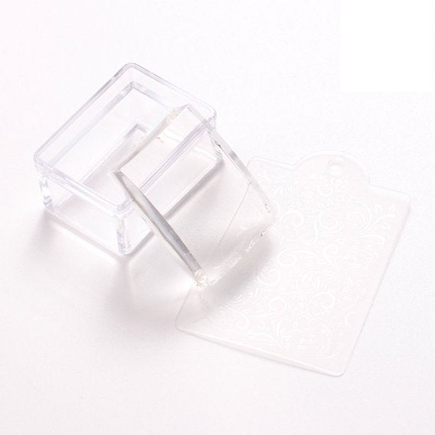 Enkelt å bruke gelé neglestempel for profesjonell fransk manikyr og kreativ neglestyling hjemme. Transparent design.