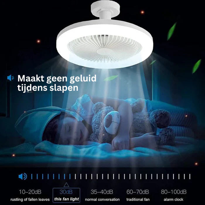 Moderne takvifte, LED-lys og fjernkontroll. Ideell for stuebelysning og avkjøling. Lavprofil design.