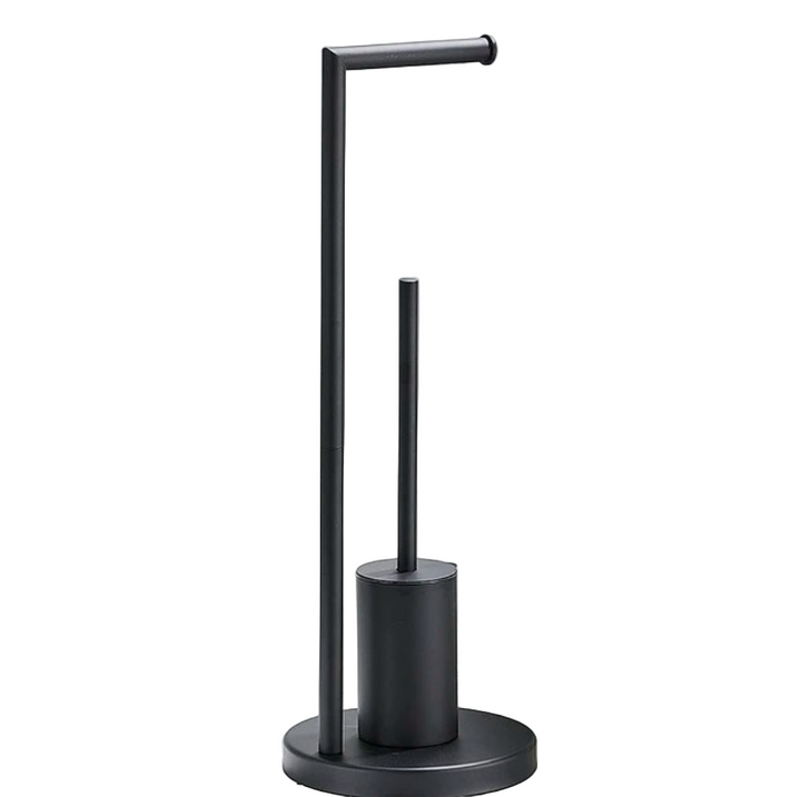 Elegant toalettrullholder med integrert børste, veggmontert og plassbesparende for et moderne baderom.