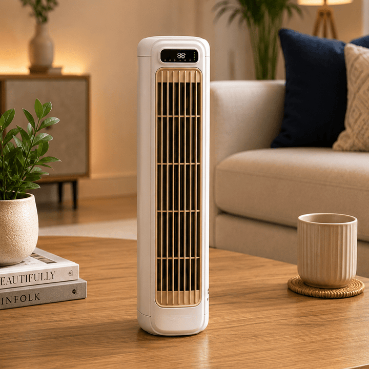 Frisk luft og komfort med dette trådløse klimaanlegget. Effektiv luftsirkulasjon for alle rom, elegant hvit/grå.