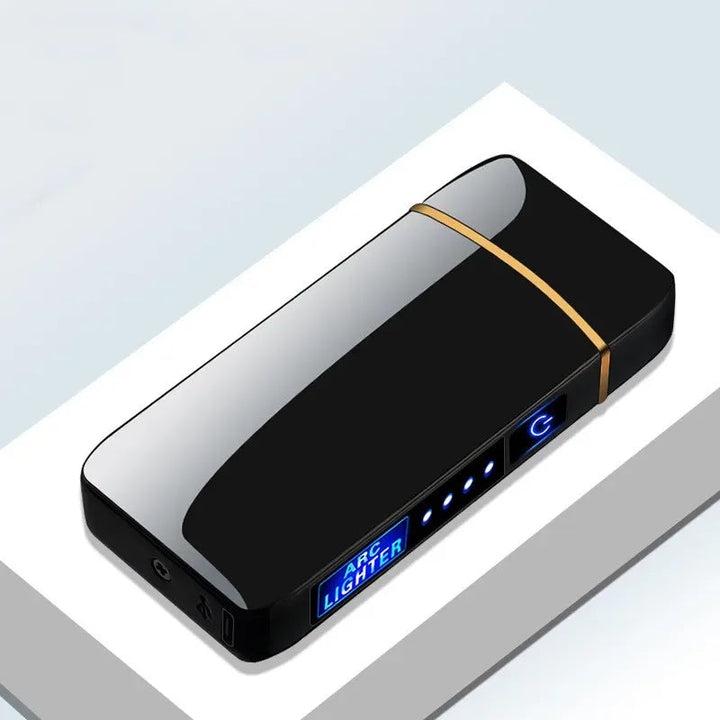 Oppladbar plasmalighter, svart, USB-lading, perfekt for camping og innendørs bruk.