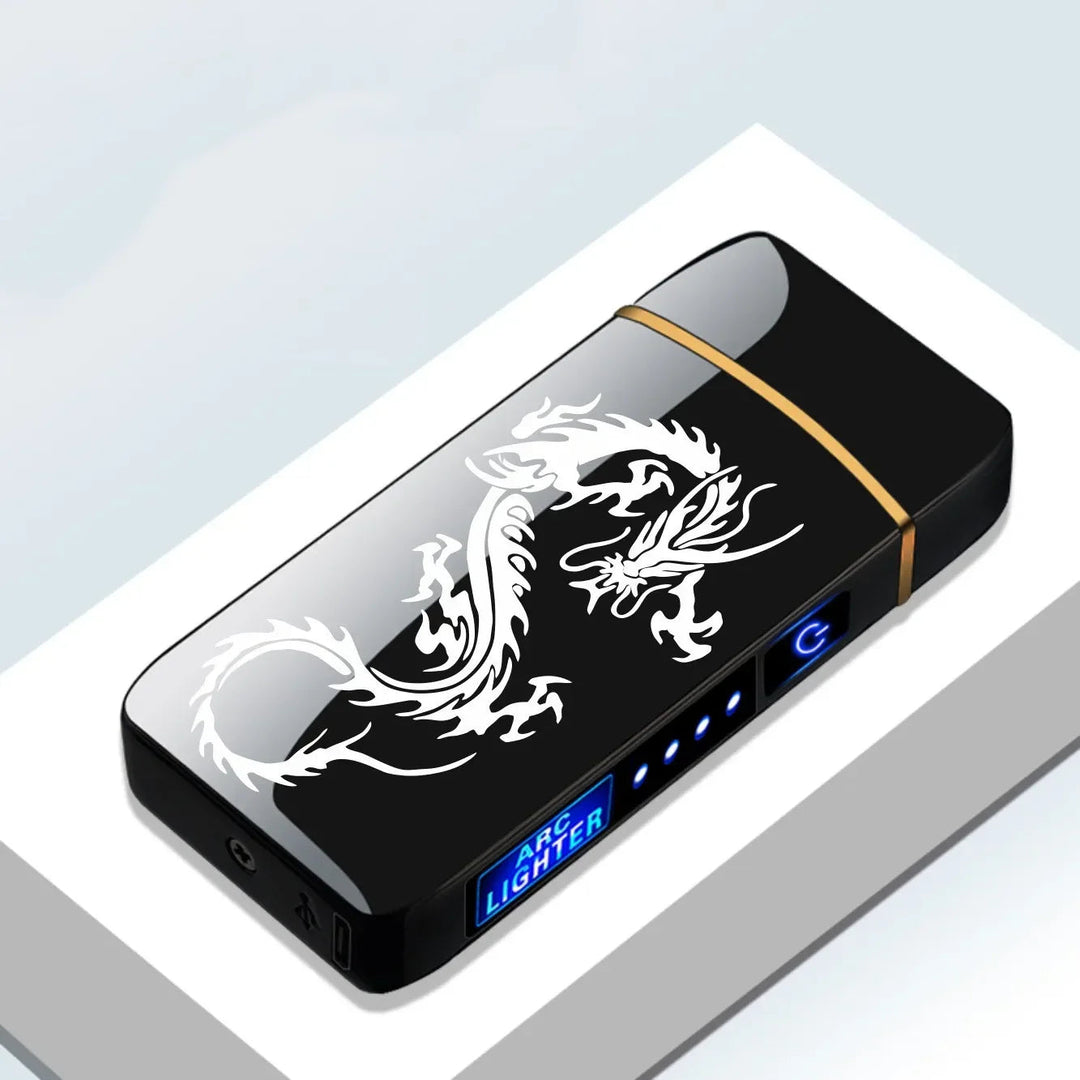 Oppladbar USB plasmalighter, robust, vindbestandig, moderne design for utendørs/innendørs.