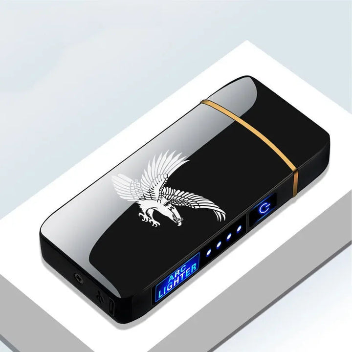 USB oppladbar tenner, plasmalighter i metall, moderne, robust og vindbestandig.