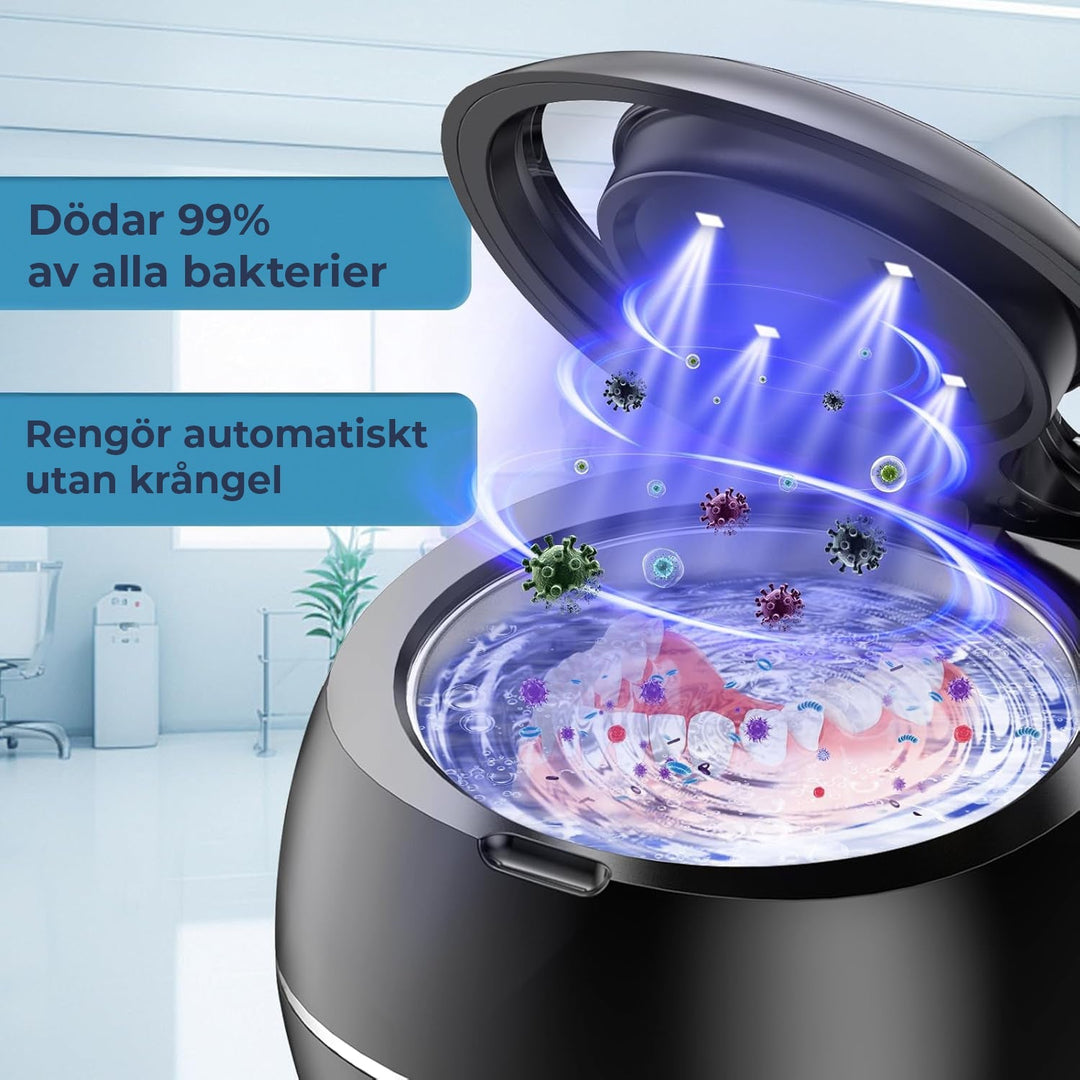 Ultralydrenser for proteser og biteskinner; sikrer optimal munnhelse og hygiene med avansert dyp rengjøring.