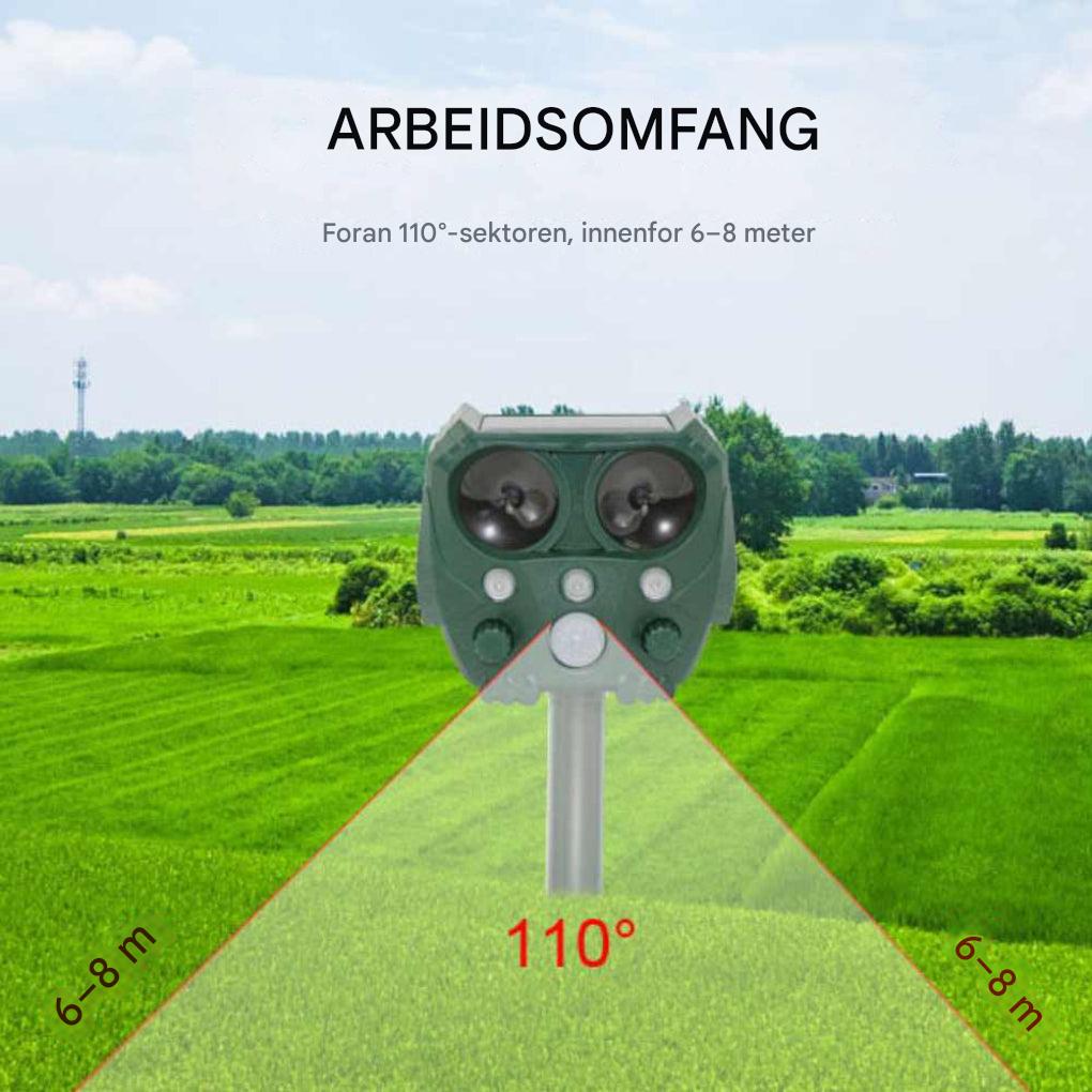 Sesongbasert ultralyd dyreavskrekker. Perfekt for vår og sommer hagebeskyttelse mot plager.