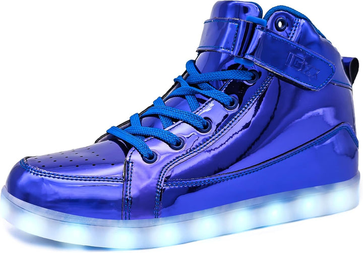 Lysende unisex LED sneakers; oppladbare, komfortable og trendy for fest og fritid.