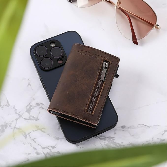 Perfekt gave: unisex lommebok med kortglider, RFID-beskyttelse og slank design. Grå modell.