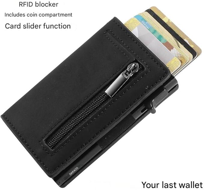 Unisex kortholder i skinn med integrert kortglider. Beskytter mot RFID-skimming.