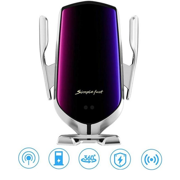 Trådløs billader for Qi-kompatible telefoner, integrert i en praktisk automatisk bilholder.