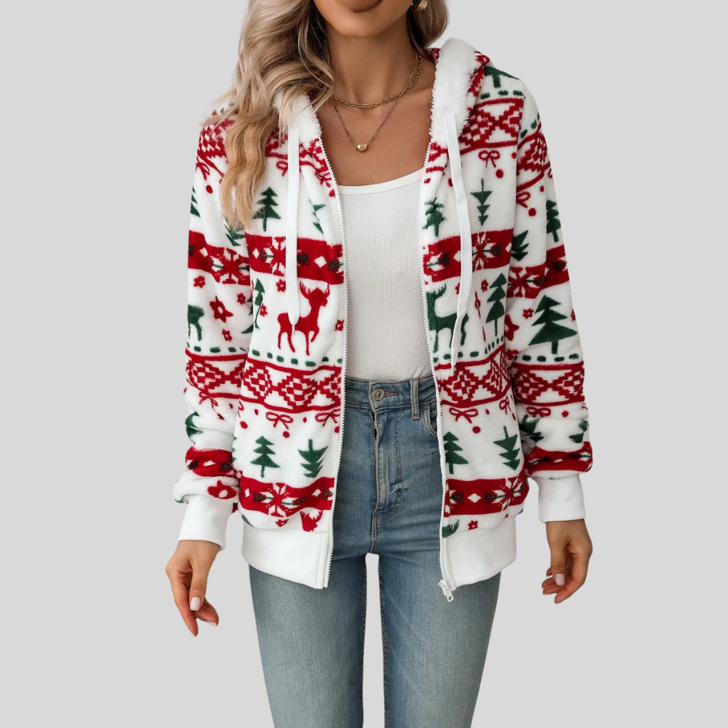 Kvinners koselige julehettegenser med festlig grafikk. Perfekt for vinter og komfortabel, casual stil.