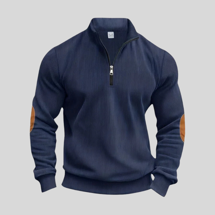 Stilren herregenser, strikket pullover med ribbet kant. Perfekt casual hverdagsplagg for menn.