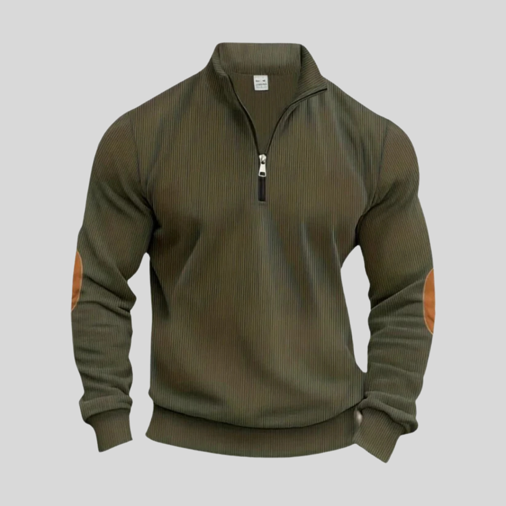 Menns klassisk pullover med ribbet mansjetter. En komfortabel strikket genser for casual eller elegant bruk.