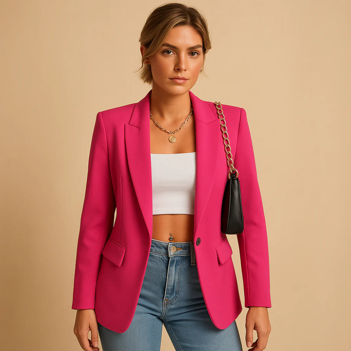Klassisk ensfarget blazer for damer, allsidig for festantrekk og hverdagschic. Stilren og elegant.