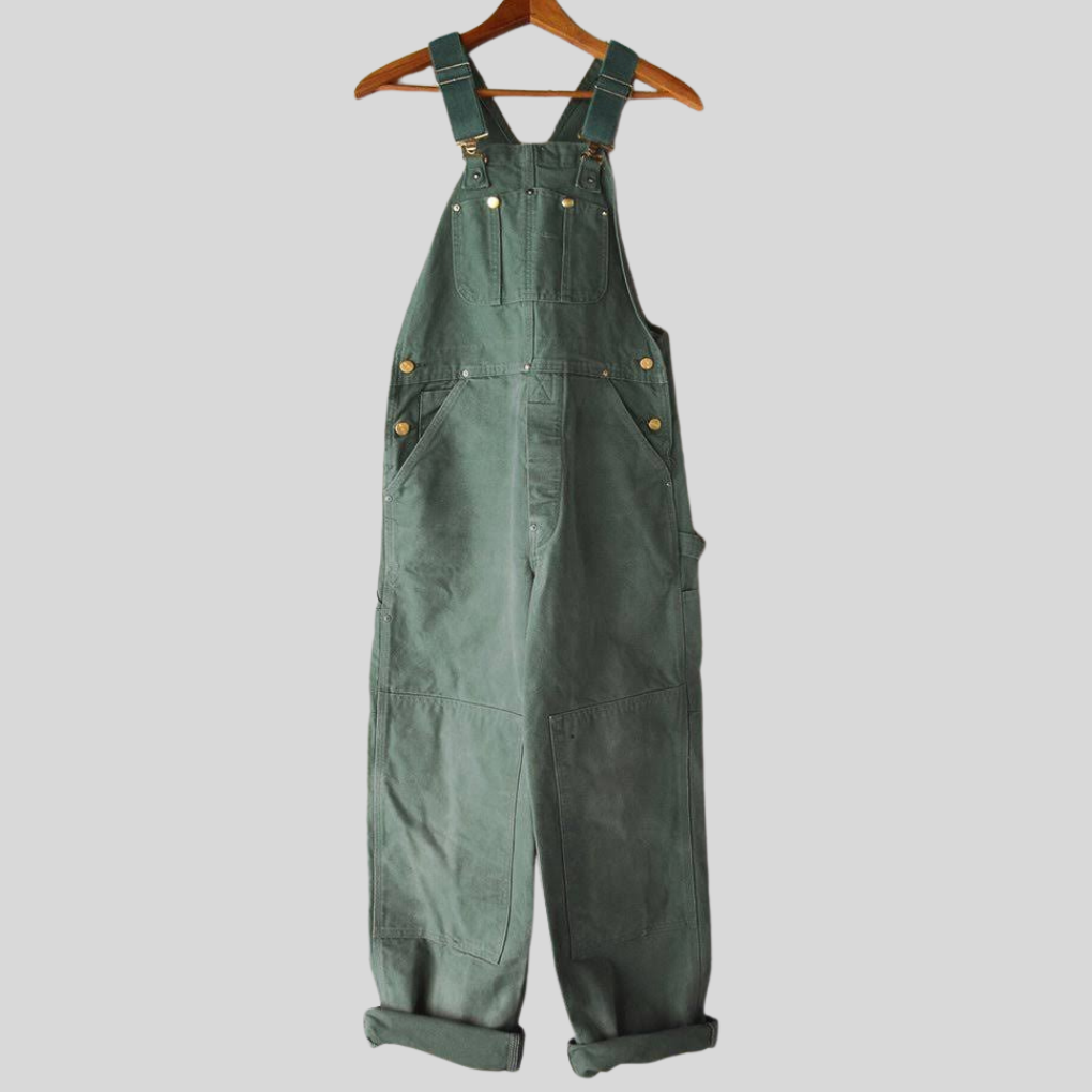 Grønne retro damesnekkerbukser med løs passform. Komfortable denim overalls for hverdagsklær og uformell stil.