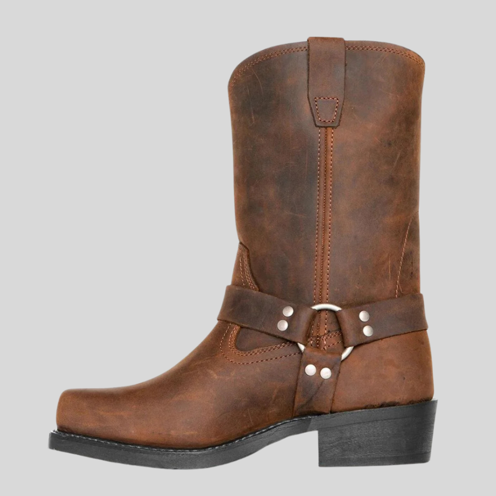 Stilfulle menns westernstøvler i brunfarge, robuste fritidsstøvler for herre, komfortable cowboystøvler.