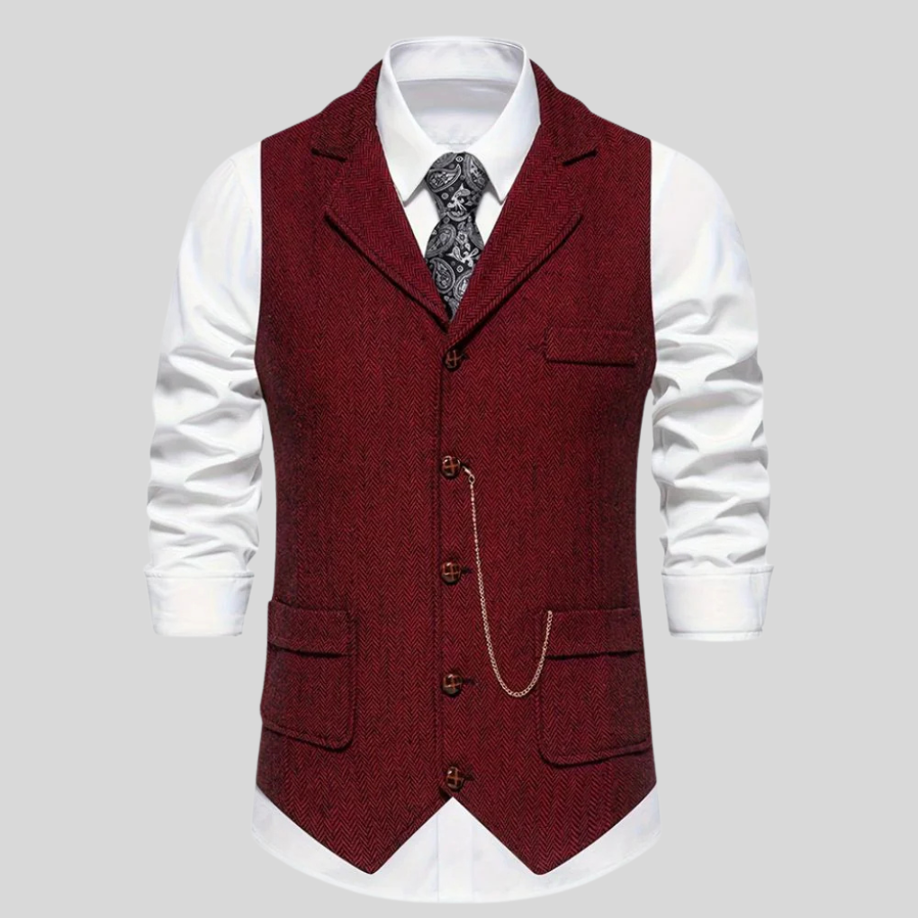 Menns stilfull fiskebensvest. En elegant ullblanding dressvest, perfekt for formelle anledninger og business.