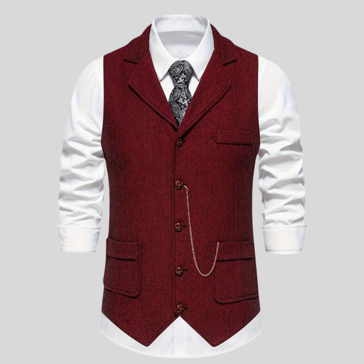 Menns stilfull fiskebensvest. En elegant ullblanding dressvest, perfekt for formelle anledninger og business.