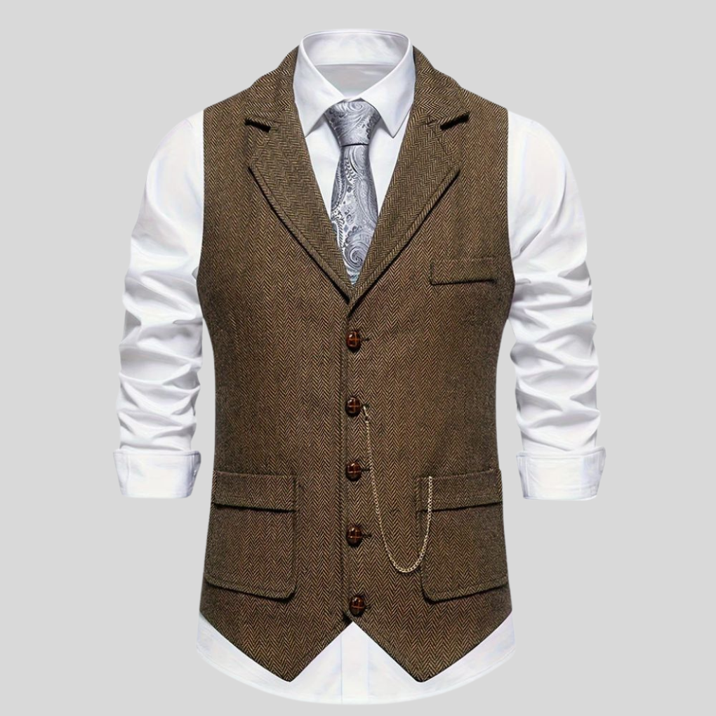 Menns fiskebensvest med detaljert mønster i ullblanding. Perfekt formell vest for elegant business eller bryllup.
