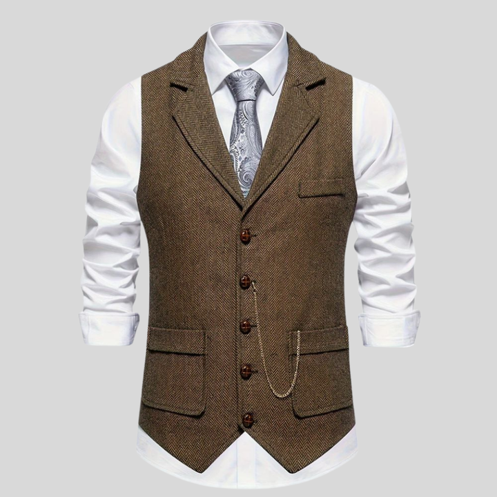 Menns fiskebensvest med detaljert mønster i ullblanding. Perfekt formell vest for elegant business eller bryllup.