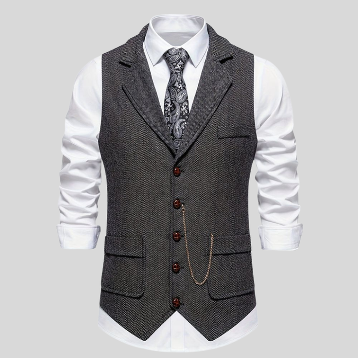Klassisk menns fiskebensvest i ullblanding. Formell dressvest, perfekt for bryllup, business. Tilgjengelig i marineblå, grå.