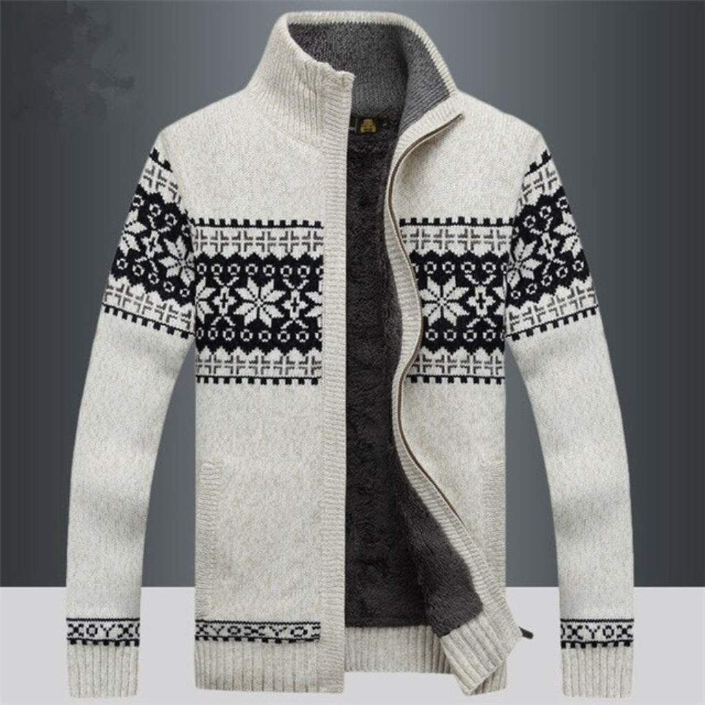 Komfortabel blå herrecardigan med strikket tekstur. Ideell for fritid og elegant vintermote.
