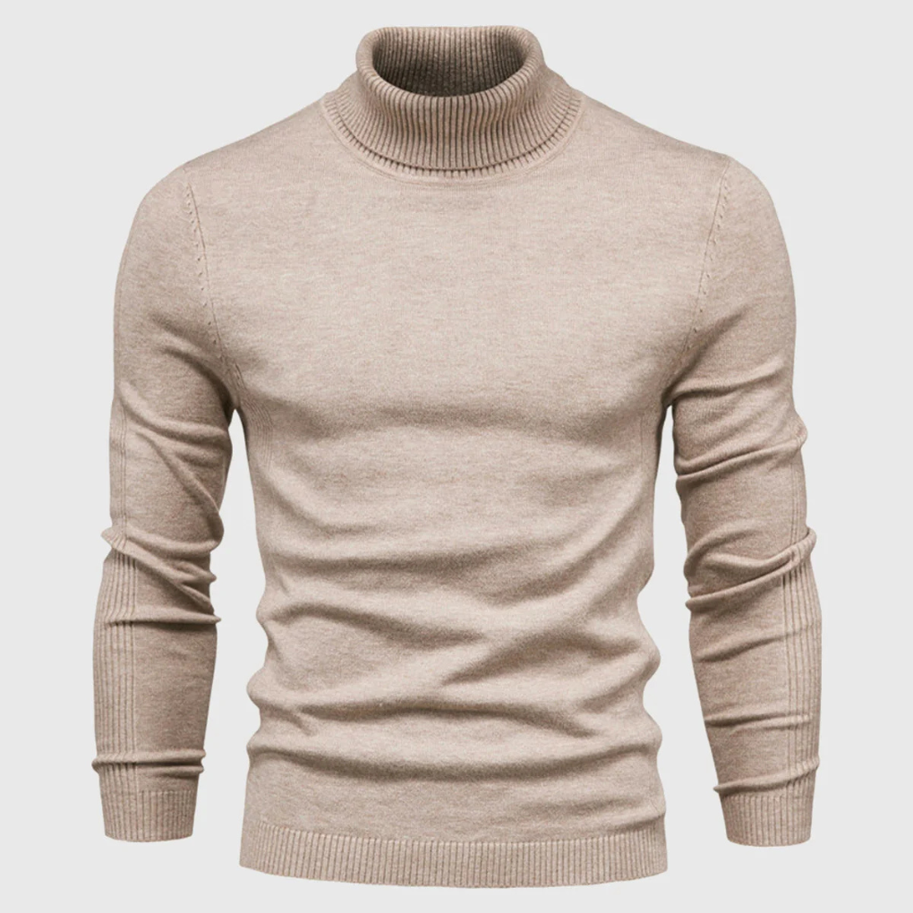 Myk, varm herre genser i strikk. Høyhalset design for vinterkomfort.