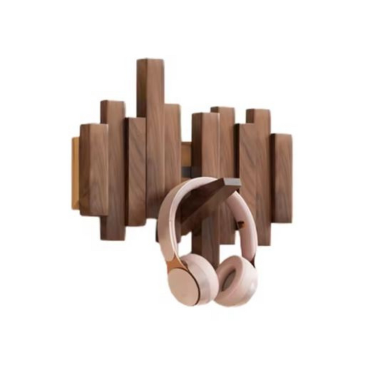 Elegant veggmontert klesstativ i moderne design med praktiske, sammenleggbare kroker for jakker og vesker.