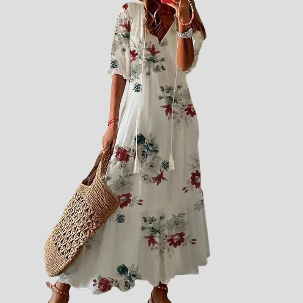 Bohemsk maxikjole for kvinner. Elegant, lang sommerkjole i boho stil, perfekt som fritidskjole.