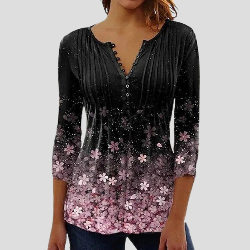 Trendy kvinners sommertopp. Elegant og flerfarget design, ideell for fest eller stilfull hverdag.