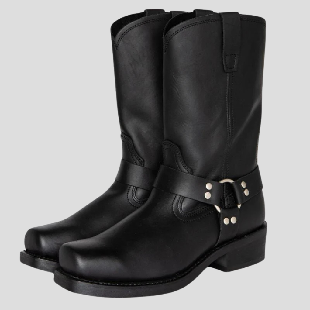 Klassiske slip-on cowboystøvler for menn i robust PU-lær. Mote-riktige herreboots med vintagestil.