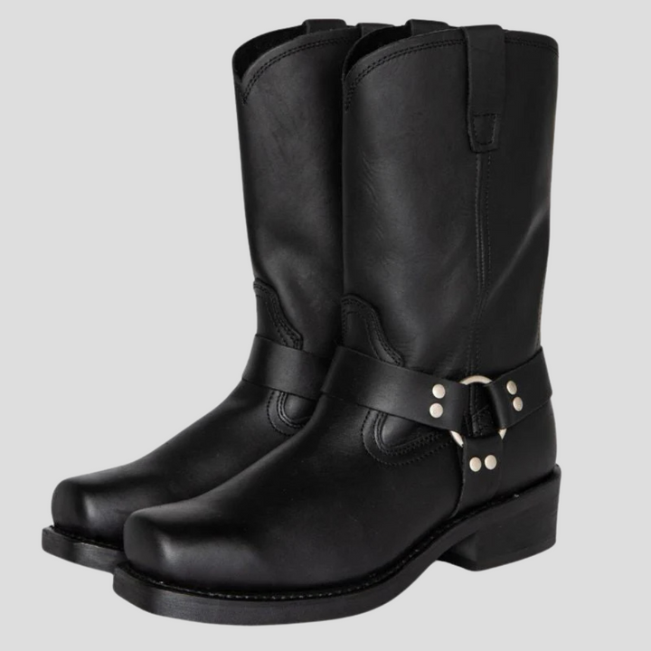 Klassiske slip-on cowboystøvler for menn i robust PU-lær. Mote-riktige herreboots med vintagestil.