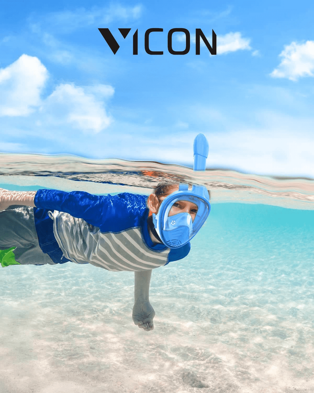 Komfortabel Vicon barn snorkel helmaske for vannsport og ferie, med bred panoramautsikt.