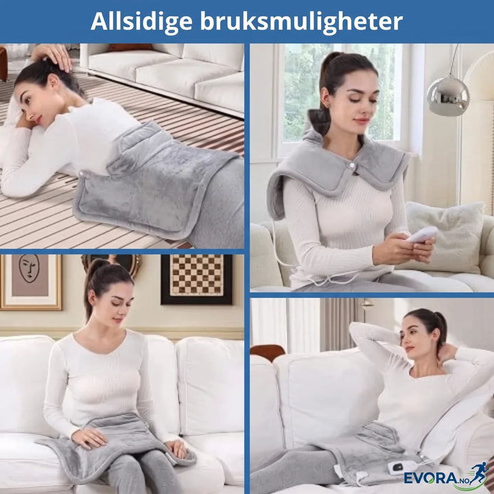 Varmepute for nakke og skuldre. Elektrisk flanell varmedyne med 6 varmenivåer og timer.