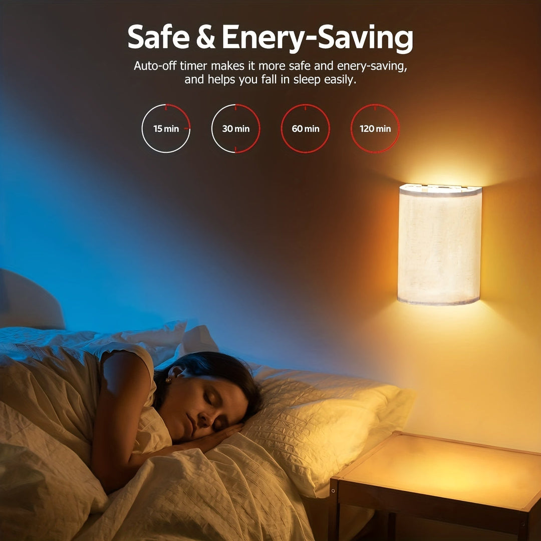 Praktisk 2-pack trådløse LED vegglamper, dimbare med fjernkontroll og fargevalg for allsidig rombelysning.