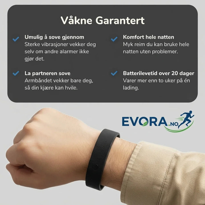 Diskret VekkBand vibrerende armbånd. Stille vekkerklokke for reise og en rolig morgenrutine uten irriterende lyd.