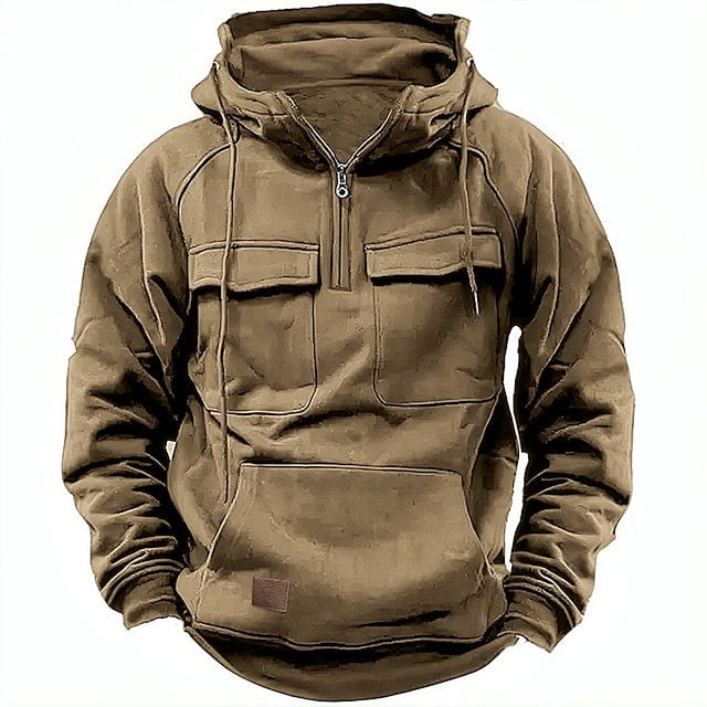 Moderne khaki hettegenser til herre. Varm og komfortabel vintergenser perfekt for høst og fritidsklær.