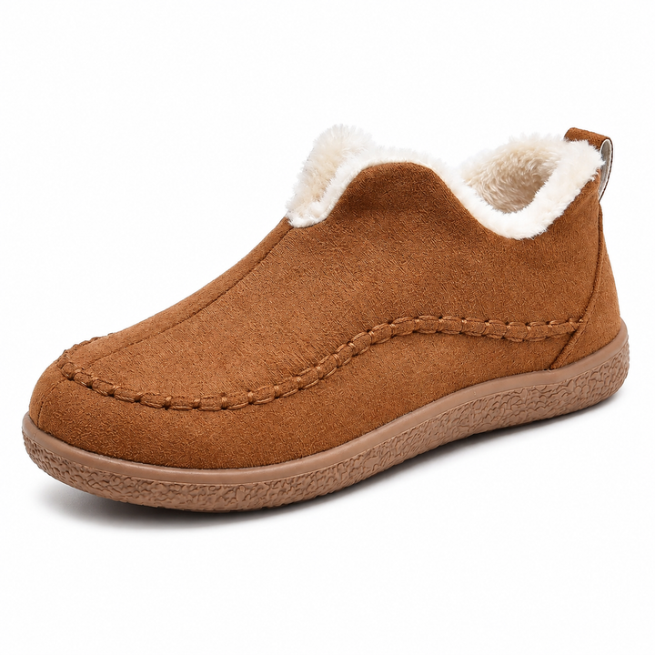 Dame vinterstøvler med varmt pelsfôr. Komfortable slip-on ankelstøvler for kvinner, tilgjengelig i svart.