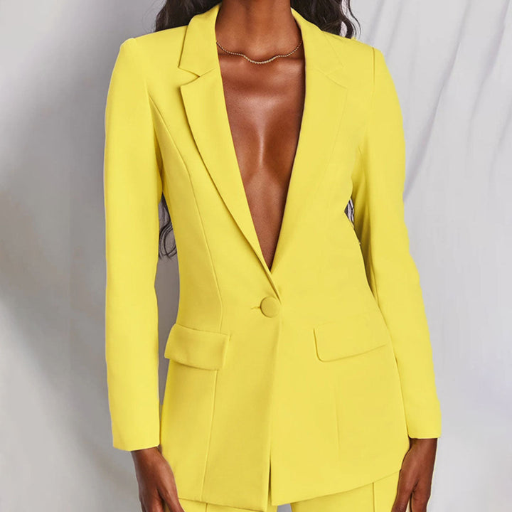 Vår/høst dame blazer og buksesett; trendy kvinne dresser for elegant og komfortabel mote.